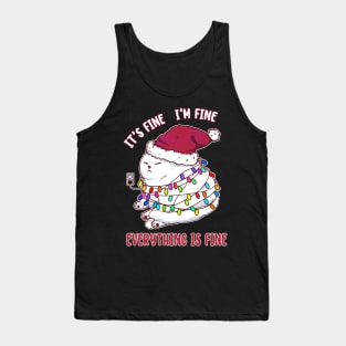 Cat Meme Christmas Lights It's Fine I'm Fine Everything Is Fine Ugly Christmas Funny T-Shirt Tank Top
